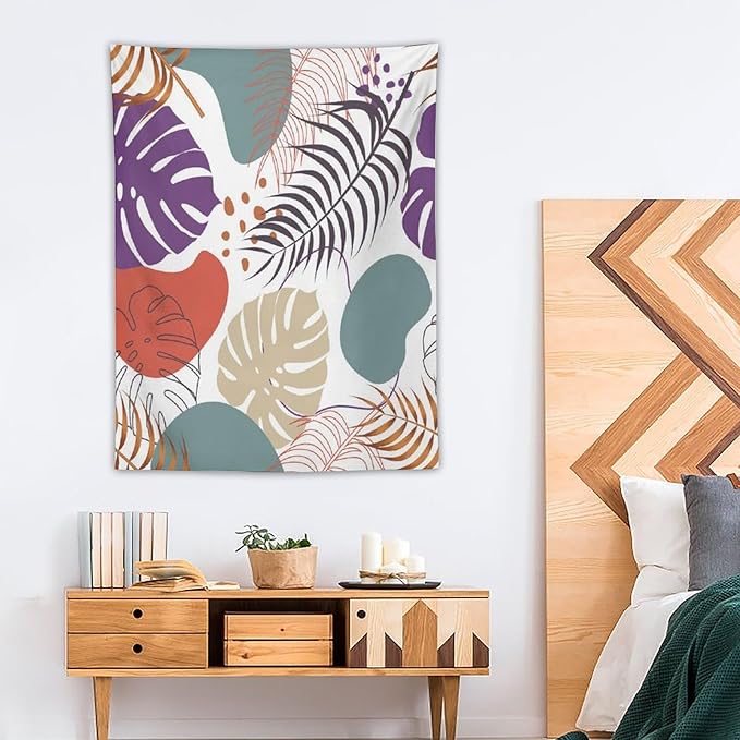 ICMOLYYENLO Tropical Green Leaves Tapestry, Exotic Leaves Beautiful Bedroom Wall Hanging, Floral Poster Blanket for Bedroom Living Room Dormitory Apartment 60x60 Inch