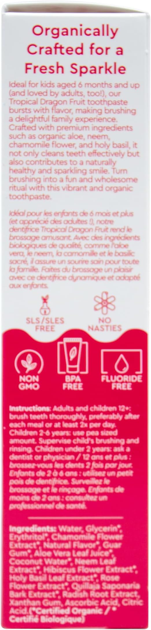 RADIUS USDA Organic Kids Toothpaste 3oz Non Toxic Chemical-Free Gluten-Free Designed to Improve Gum Health for Children's 6 Months and Up - Dragon Fruit - Pack of 3