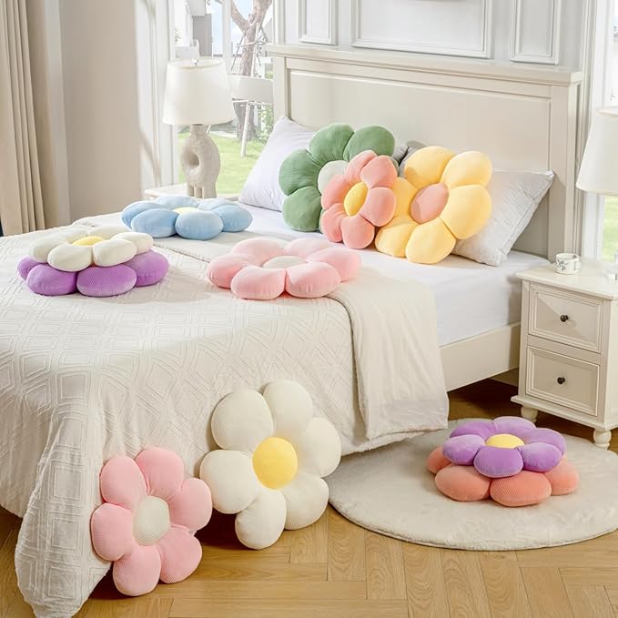 Flower Pillow, Daisy Flower Shaped Pillow Cushion six Petal 15.75" Floor Pillows White Home Decorative Pillows for Bed, Sofa, Couch