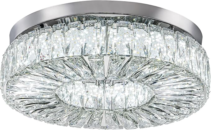 16.5" Crystal Chandelier LED Modern Flush Mount Ceiling Light Fixtures Round Ring Luxury Large Chandelier for Living Room Bedroom Dining Room Entrance (Cool white-16.5")
