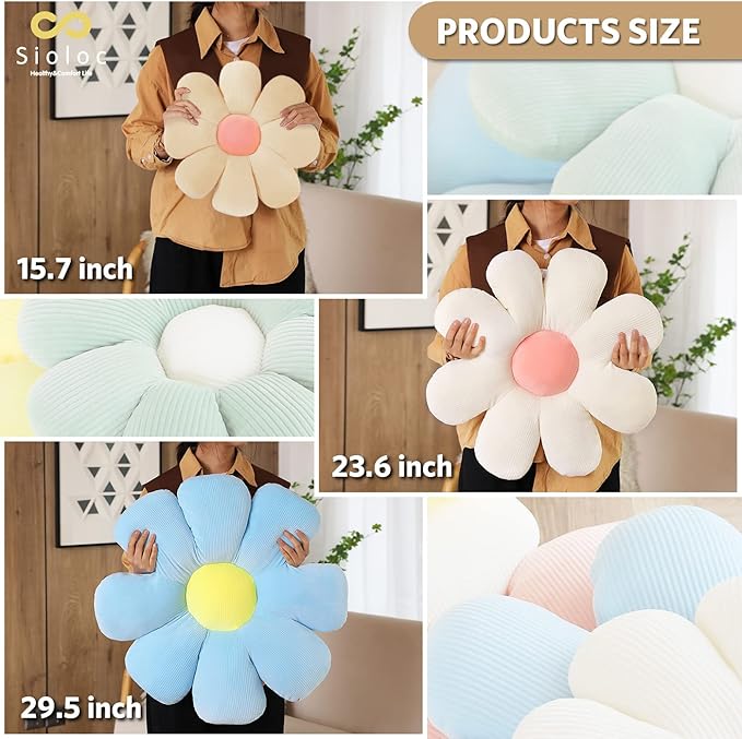 Sioloc Flower Pillow, Shaped Throw Pillow Butt Cushion Floor Seating Cushion, Cute Room Decor & Plush Pillow for Bedroom Sofa Chair (Beige, 23.6" ), 1 Count (Pack of 1)
