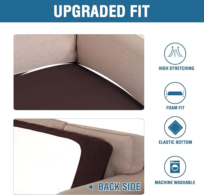 H.VERSAILTEX Super Stretch Individual Seat Cushion Covers Sofa Covers Couch Cushion Covers Slipcover Sets Thick Jacquard Textured Twill Fabric (1 Piece Sofa Cushion Cover, Chocolate)