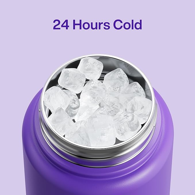 Insulated Water Bottle with Straw Stainless Steel Water Bottle, Leak-Proof, BPA-Free, Double Wall Vacuum Keeps Cold for 24 Hours for Sports, Travel, School (32 oz, Violet)