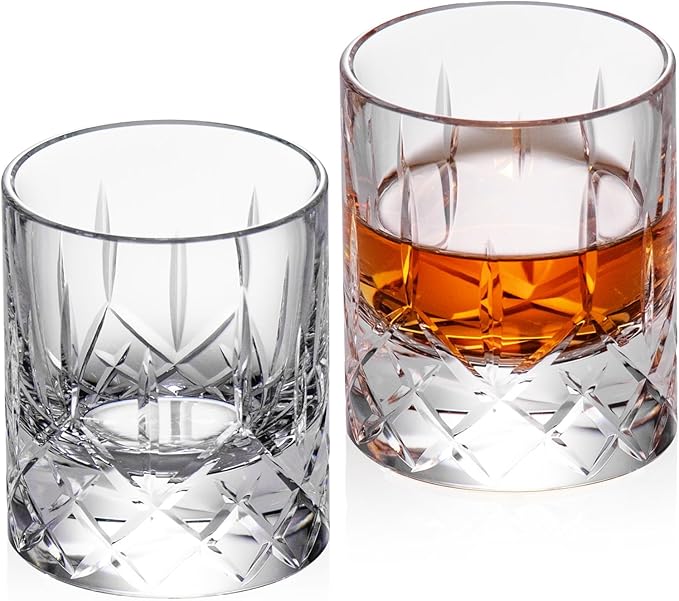 KAMMAK Crystal Whiskey Glasses Set of 2, Handcrafted 2.03oz Old Fashioned Glasses Stemless, Luxury Liquor Glasses, Hand Blown Scotch Cup for Women, Men Barware Gift for Cocktail, Bourbon