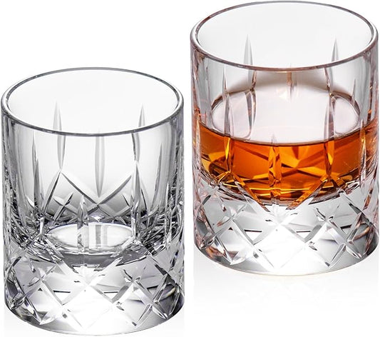 KAMMAK Crystal Whiskey Glasses Set of 2, Handcrafted 2.03oz Old Fashioned Glasses Stemless, Luxury Liquor Glasses, Hand Blown Scotch Cup for Women, Men Barware Gift for Cocktail, Bourbon