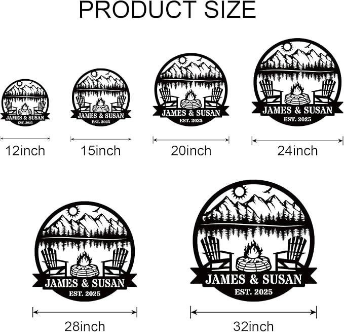 Personalized Camping Signs Custom Outdoor Campfire Metal Sign Custom Mountain Campfire Sign Family Name Sign Personalized Camping Gifts Fire Pit Cabin Campsite Sign(Campfire)