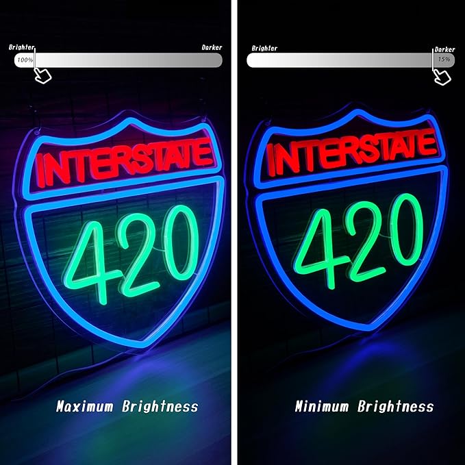 Interstate 420 Neon Sign Green Leaf Neon Signs for Wall Decor Dimmable 420 Theme Light Vintage Route Neon Light Sign for Game Room Man Cave Bar Decor Suitable Gift for Party Birthday（12.6 * 12.3inch）