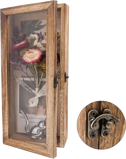 5x12.5 Shadow Box Frame in Wood Color with Linen Back - Shadow Box Frame with Paulownia Wood and Real Glass Cover for Wall or Tabletop Display