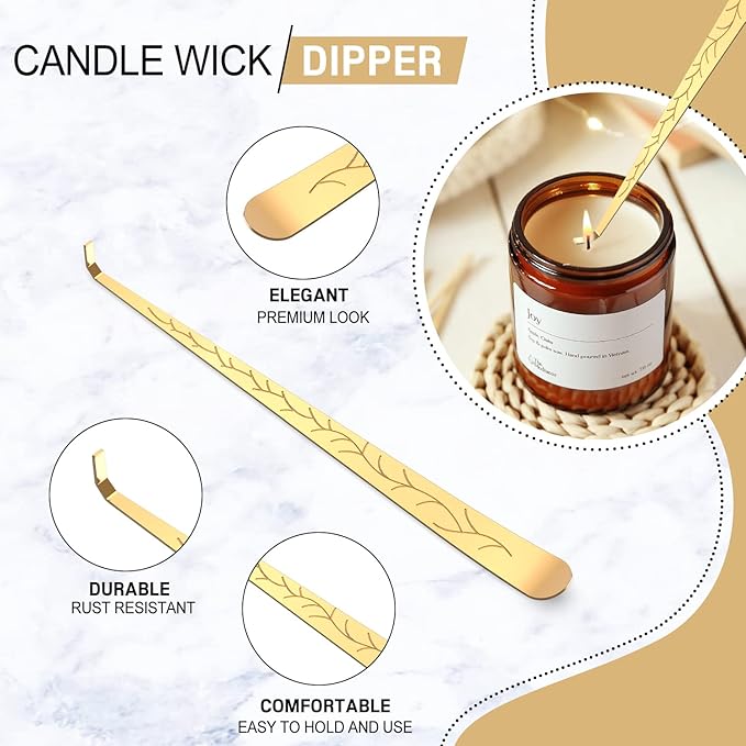 6 in 1 Candle Accessory Set,Candle Wick Trimmer Cutter,Candle Wick Dipper,Candle Wick Snuffer, Rechargeable Candle Lighter,Storage Tray Plate,Tweezers,Stainless Steel Candle Care Kit Home Gift(Gold)