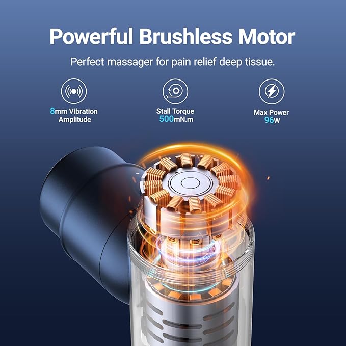 MERACH Mini Massage Gun with 8mm Amplitude, Percussion Massage Tools with 5 Massage Heads, Portable Hand Held Muscle Massagers for Pain Relief Deep Tissue, Cool Gifts for Mens and Women (Blue)