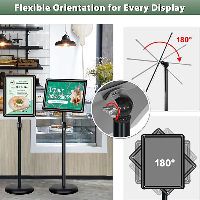 6Packs Pedestal Sign Holder 11x17in Standing Signs Display Stand Adjustable Pedestal Floor Stand Sign Holder, Aluminum Poster Stand for Ads, Posters, Menu, Guide (Black)