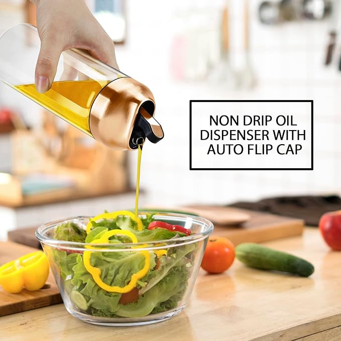 Aelga Copper Kitchen Accessories - Glass Oil Dispenser - Copper Olive Oil Dispenser Bottle for Kitchen with Stainless Steel Spout