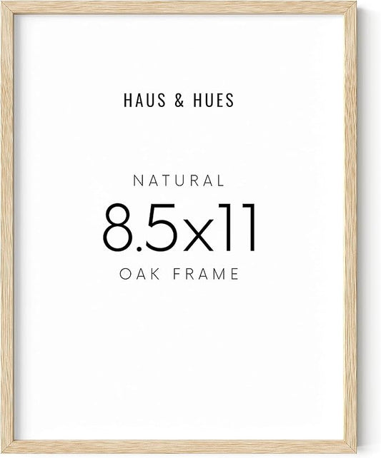 HAUS AND HUES Beige Oak Wood 8.5x11 Picture Frame - Modern Wood Wall Art Display - Lightweight 12x16 Frame for Certificates, Art Prints, Photos, Posters - Ready-to-Hang Vertically & Horizontally