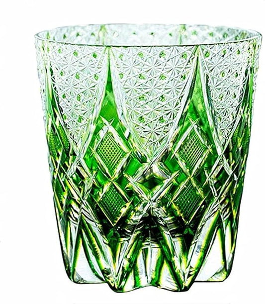 JEKE Edo style Hand Carved Drinking Glass Crystal Whisky Glass 340ml Tumbler For Whiskey Cocktail-Vodka-Beer Drinkingware Glasses In Gift Carton (Green)
