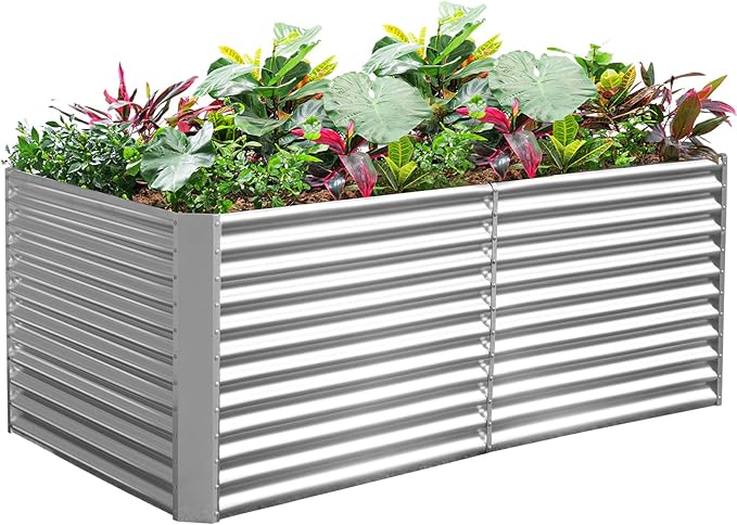 Land Guard 6x3x3ft Rectangular Galvanized Raised Garden Beds, Large-Capacity Metal Planter Box Outdoor, Durable Deep Raised Garden Bed 3ft Tall, Raised Beds for Gardening Vegetables, Classic Silver
