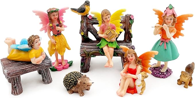 Fairies Set of 10 Pcs Miniature Garden Figurines - Outdoor Decor Art for Fall Winter, Outdoor Statue for Patio, Lawn, Yard Decoration