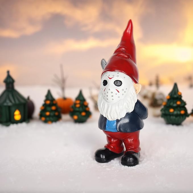 Horror Garden Gnome Decor - 5.5" Halloween Outdoor Statue, Spooky Valentines Gifts & Creepmas Collectible (Weatherproof Resin)