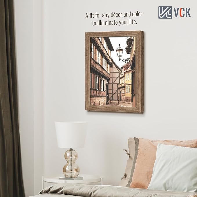 VCK 11x17 Picture Frame Set of 3 - Brown Walnut, Natural Textured Solid Wood Picture Poster Frame, Wall Gallery Frame