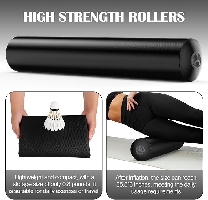 Inflatable Foam Roller for Physical Therapy, Back Pain, Muscle Massage, Deep Tissue and Leg Stretch, Back Roller with Adjustable Firmness for Travel, Exercise, Yoga, Pilates, Workout and Gym 36" x 6"