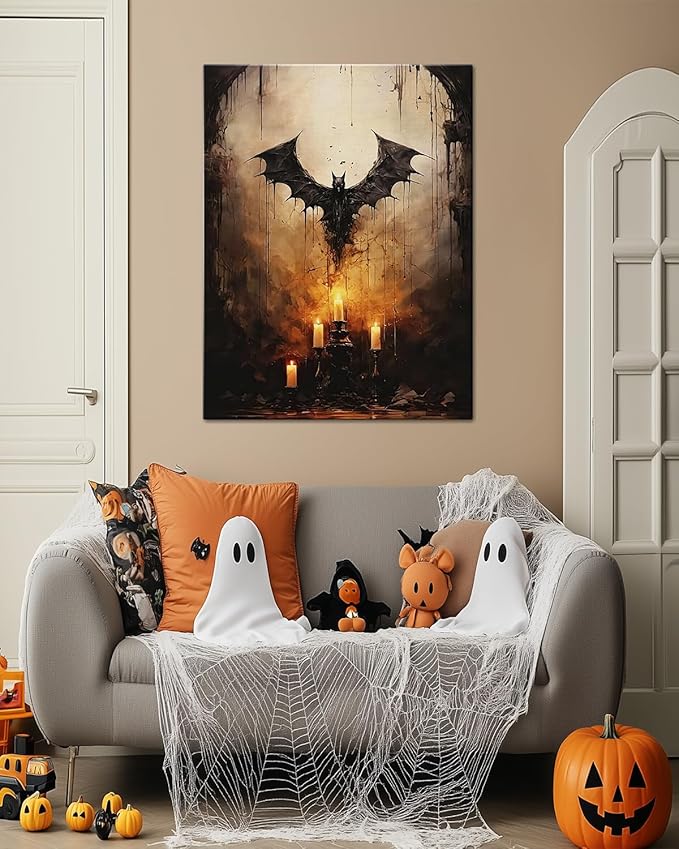 AbcCustomize Halloween Canvas Wall Art - Vintage Moody Bat Poster, Gothic Dark Academia Wall Decor, Spooky Halloween Decor for Farmhouse & Cottage, Fall Decorations Indoor for Living Room & Bedroom