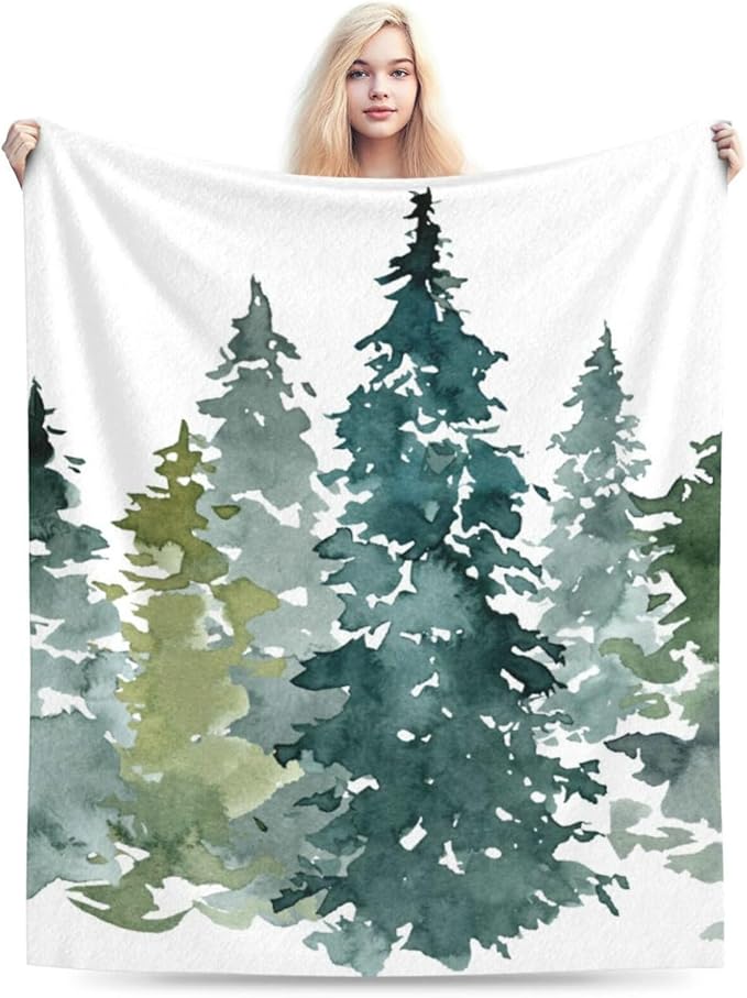 HGOD DESIGNS Watercolor Grey Fir Trees Forest Blanket,Coniferous Tree Decor Blankets Soft Warm Throw for Women Birthday, Home Living Room Decoration 40"x50"