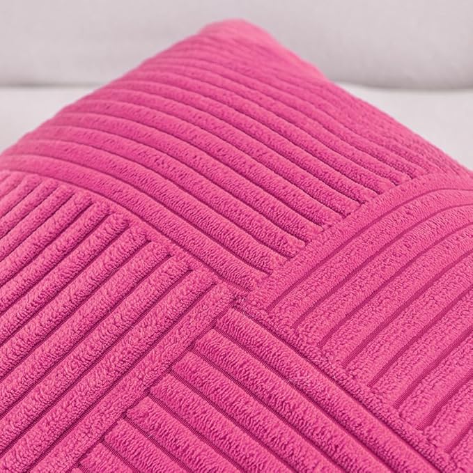 Fancy Homi 2 Packs Hot Pink Decorative Throw Pillow Covers 20x20 Inch for Living Room Couch Bed Sofa, Rustic Farmhouse Boho Home Decor, Soft Corss Corduroy Patchwork Accent Cushion Case 50x50 cm