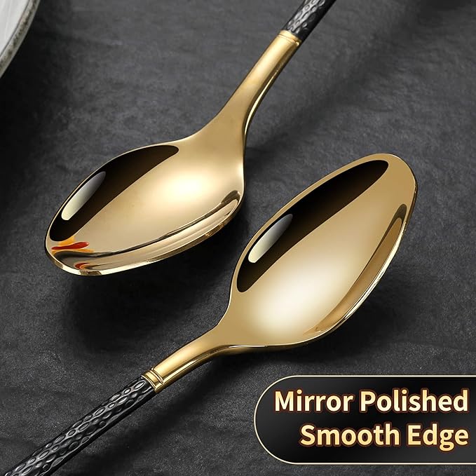 Hammered Black Gold Silverware Set for 8,Stainless Steel 40-Piece Modern Cutlery Set,Mirror Polished Heavy Duty Flatware Set Utensil Set,Knives Spoons and Forks Set,Dishwasher Safe