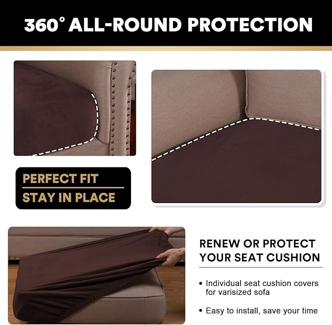 PrinceDeco Couch Cushion Cover Cushion Slipcover for Chair Sofa Cushion Furniture Protector Seat Cushion Sofa Cover for Dog Pet Kid with Elastic Straps Width Up to 29.5", Brown