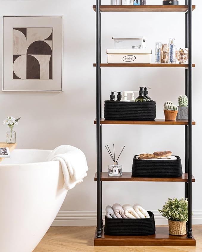 KALLAX Small Woven Basket, 12 x 8 x 4.5 Inches, Storage Basket for Organizing, Cute Small Rope Shelf Closet Cube Storage Bins Baskets for Shelves, Dog Toy Gift Baskets Empty, 3 Packs, Black