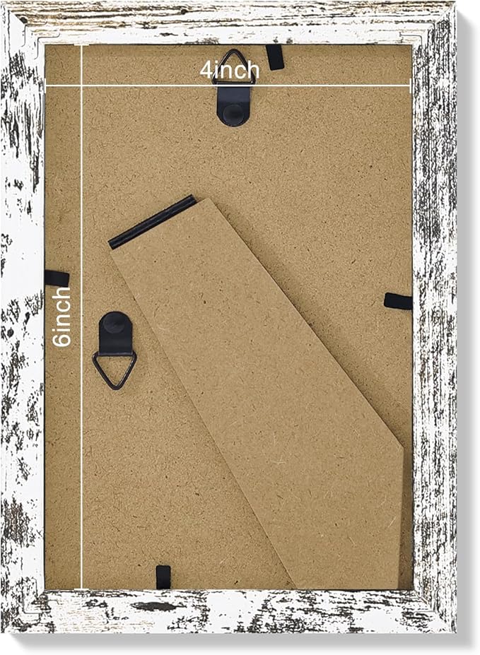 Vittanly 4x6 Picture Frames Set of 9, Shatter Resistant Plexiglass, Display 3.5x5 Pictures with Mat or 4x6 without Mat, Photo Frames for Wall or Tabletop, Engineered Wood, Distressed White