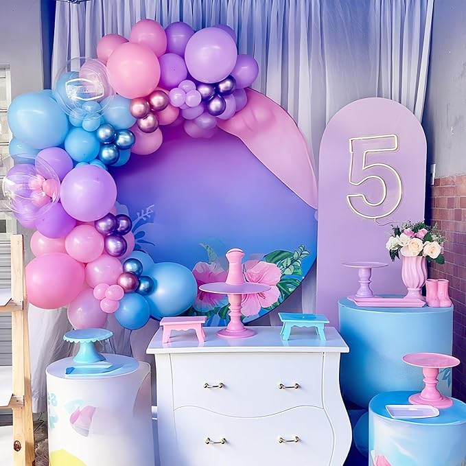 Pink and Blue Balloons 12 Inch Pastel Metallic Blue Baby Light Pink Chrome Latex Balloon Confetti Balloon for Kids Girls Hawaiian Summer Gender Reveal Wedding Birthday Baby Shower Party Decor