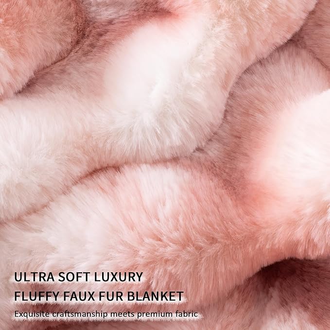 Cozy Faux Fur Throw Blanket for Couch-Warm Fuzzy Throw Blanket, Soft Plush Thick Bubble Blankets for Bedroom and Living Room, Furry Luxury Blanket, 50 x 60, Tie-Dye Pink