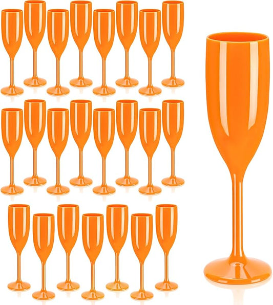 XUWAIDSGN Acrylic Champagne Flutes Toasting Glasses Unbreakable Mimosa Bar Reusable Wine Glasses Vintage Champagne Flutes Stemmed Drinking Cups 5.4 OZ for Christmas Birthday (24, Orange)