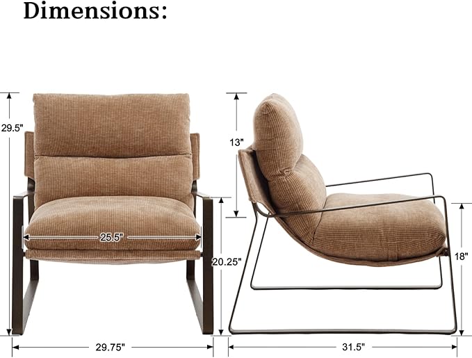 DUOMAY Mid-Century Accent Chair Armchair, Comfy Chenille Leisure Chair Lazy Chair with Brozen Metal Leg for Living Room Bedroom Office Apartment, Khaki