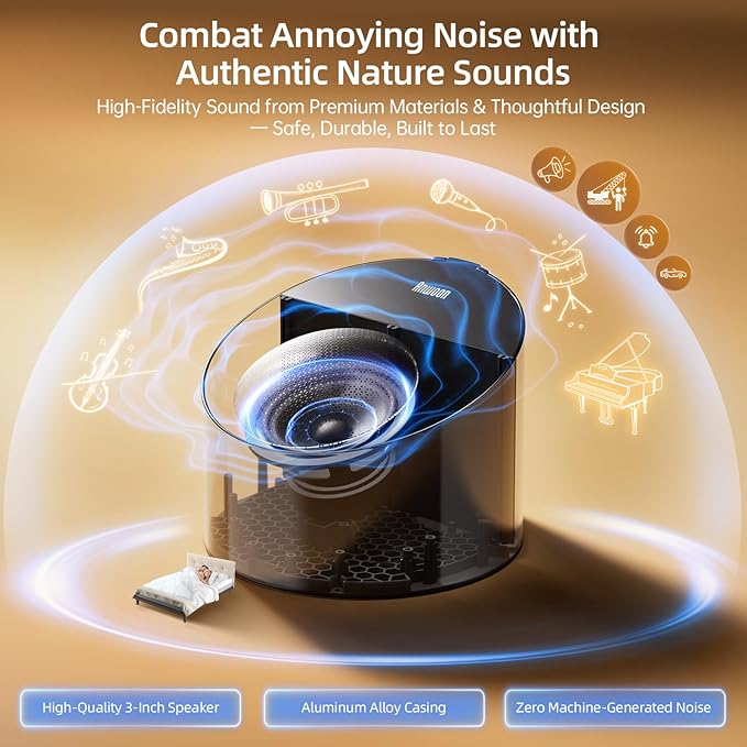 Sound Machine & Soothing Light |Optional Expan. Aroma Diffuser & Schumann Resonance (Add'l Purchase) |Premium Metal Shell with 50+ Calming Sounds System for Sleep, Focus, Relaxation –Adults Kids Baby