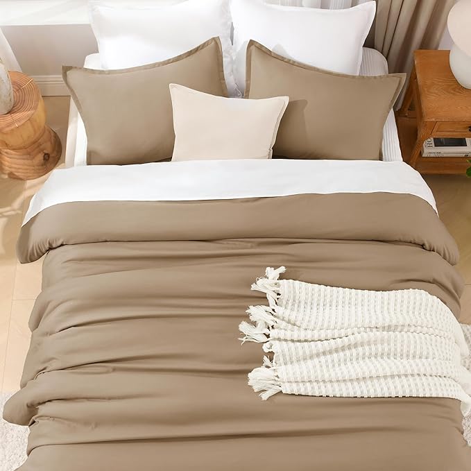 Litanika Taupe Comforter Set King Size, 3 Pieces Solid Bedding Comforter Set, All Season Fluffy Bed Set (104x90In Comforter & 2 Pillowcases)
