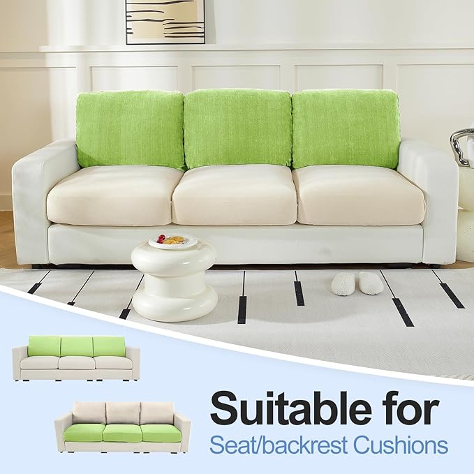 Large Backrest Cushion Covers Super Stretch Backrest Covers for 3 Cushion Couch Sofa, Couch Back Cushion Covers Featuring with Chenille Yarn (Softer Version, 3PC, Green)