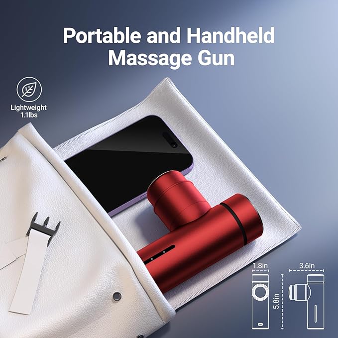 MERACH Mini Massage Gun with 8mm Amplitude, Percussion Massage Tools with 5 Massage Heads, Portable Hand Held Muscle Massagers for Pain Relief Deep Tissue, Cool Gifts for Mens and Women (Red)