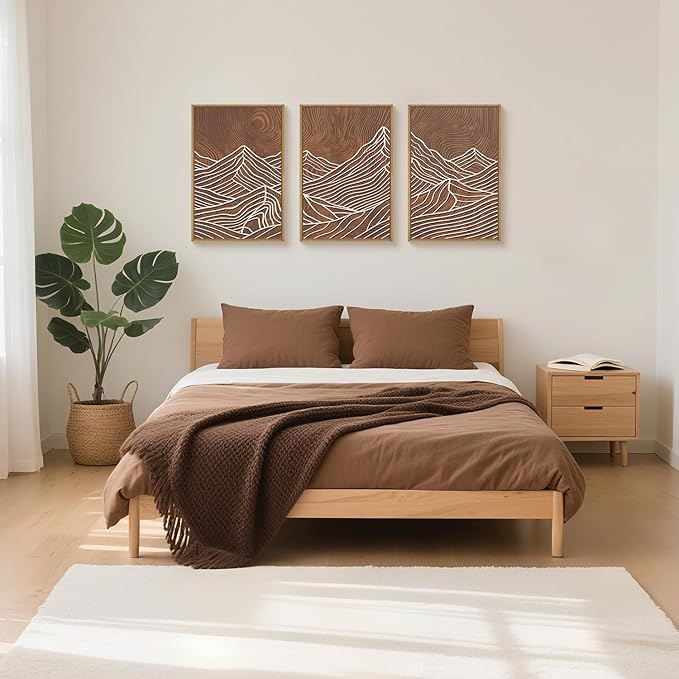 HPINUB Line Style Mountain Framed Canvas Wall Art Set, Vintage Tree Rings Wall Decor, Abstract Tree Spiral Wall Painting, Modern Nature Art Prints for Living Room,Bedroom,Farmhouse-16 x24 x3