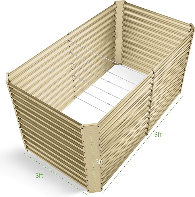 Land Guard 6x3x3ft Rectangular Galvanized Raised Garden Beds, Large-Capacity Metal Planter Box Outdoor, Durable Deep Raised Garden Bed 3ft Tall, Raised Beds for Gardening Vegetables, Cream Yellow
