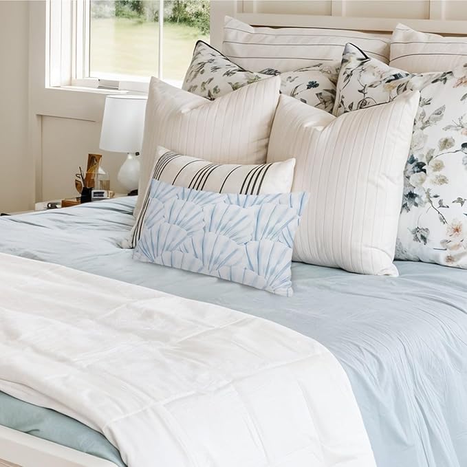 Coastal Beach Room Decor 12x20 Pillow Cover, Blue Seashell Ocean Coastal Beachy Decorative Lumbar Pillow Covers for Bedroom Living Room Home Sofa Couch