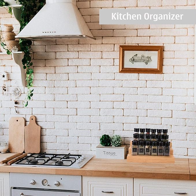 Step Spice Rack Set Cabinet Shelf Spice Holder, 3-Tier Bamboo Spice Organizers for Cabinet/Pantry/Cupboard/Countertop, Step Display Rack for Toy Suitable for Home/Office, 2 Pack Step Rack