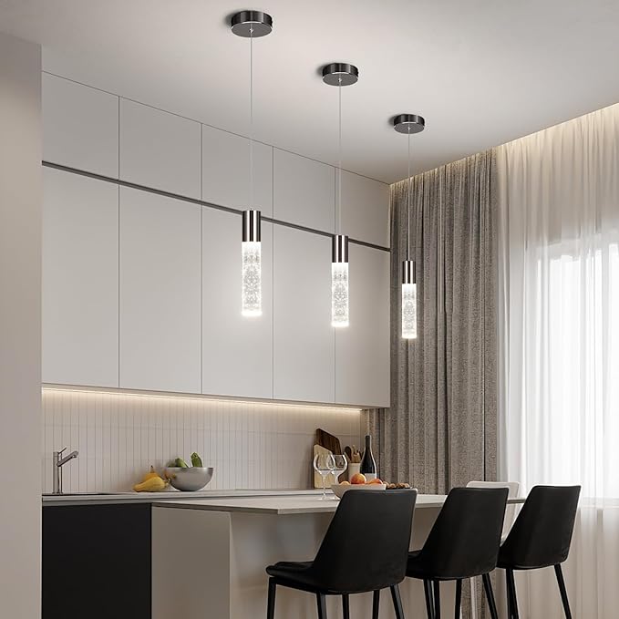 OKELI Modern Pendant Lights,3 Color LED Bubble Crystal Island Light Fixtures,Black Mini Pendant Lighting for Kitchen Island,Bar,6W,3000-6000K,ETL,3 Pack
