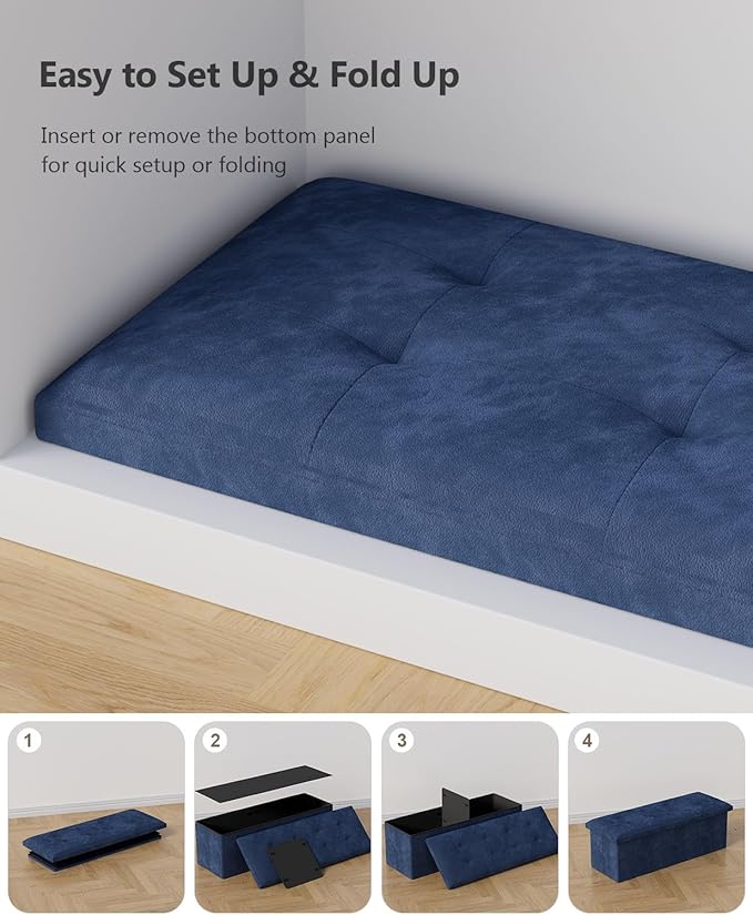 Storage Ottoman Bench, Folding Ottoman Foot Rest, End of Bed Bench,Storage Chest, for Living Room, Bedroom, Hallway, Entryway, Holds up to 700 lb (Navy BLUE1, 43")