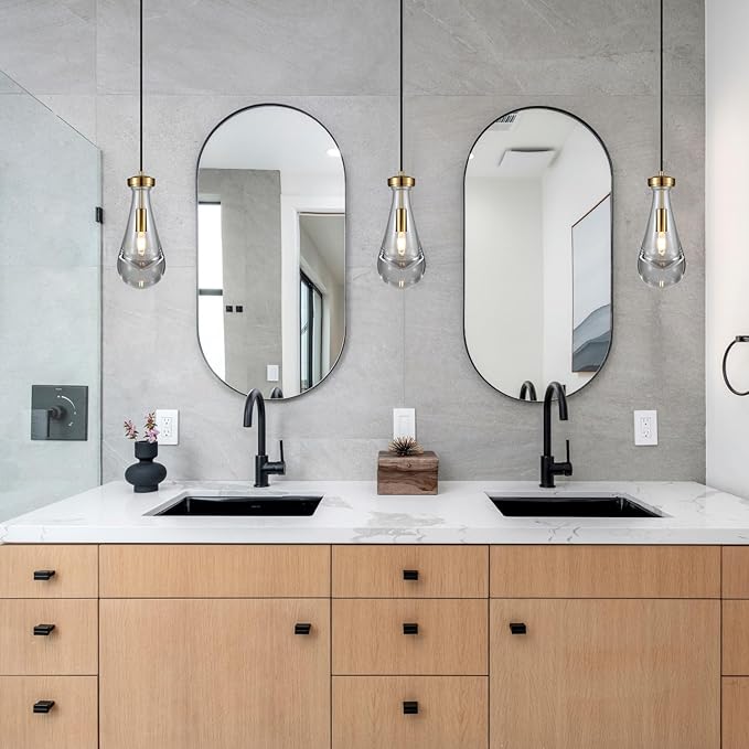 Raindrop Pendant Light, Brass Glass Pendant Lighting, Teardrops Modern Hanging Light for Entryway Foyer Stairway Kitchen Island Bedroom Dining Living Room Hallway