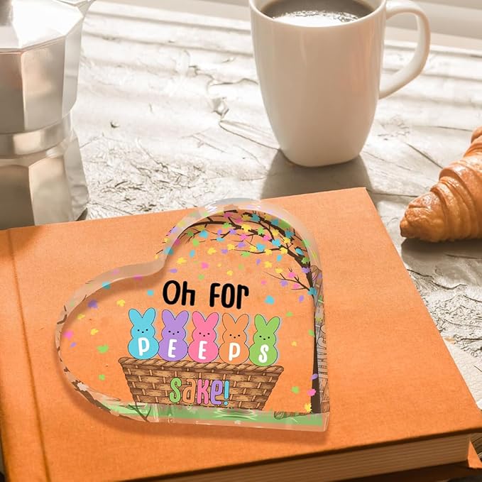 Funny Easter Bunny Decor Desk Decor Acrylic Heart Sign Easter Decorations Easter Gift Acrylic Heart Plaque Box Sign for Home Farmhouse Kitchen Bathroom Shelf Table Decoration Oh for Peeps Shake Sign