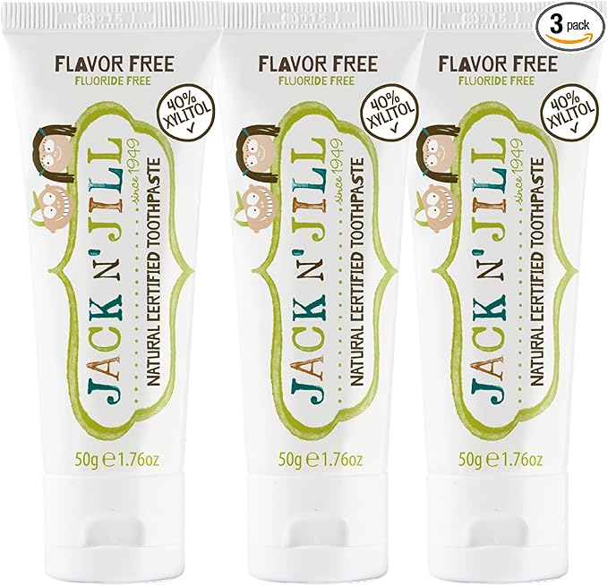 Jack N' Jill Natural Toothpaste for Kids - Fluoride Free Toothpaste, 40% Xylitol, BPA-Free - Flavor Free, 1.76 oz (Pack of 3)