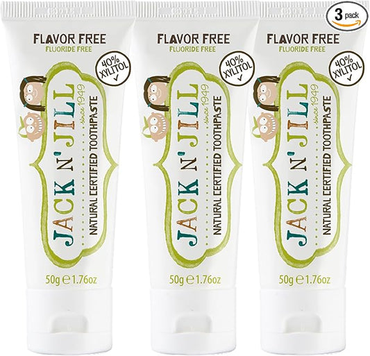 Jack N' Jill Natural Toothpaste for Kids - Fluoride Free Toothpaste, 40% Xylitol, BPA-Free - Flavor Free, 1.76 oz (Pack of 3)