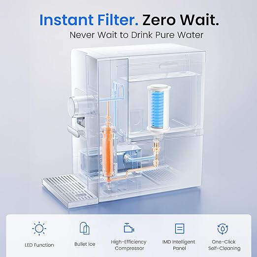 Ice Maker Water Filter Dispenser, 3 in1 Countertop Instant Hot & Cold Water -7 Stage Purification with Remineralization 7 Temperature & 5 Dispensing Volume Options Portable No Installation.