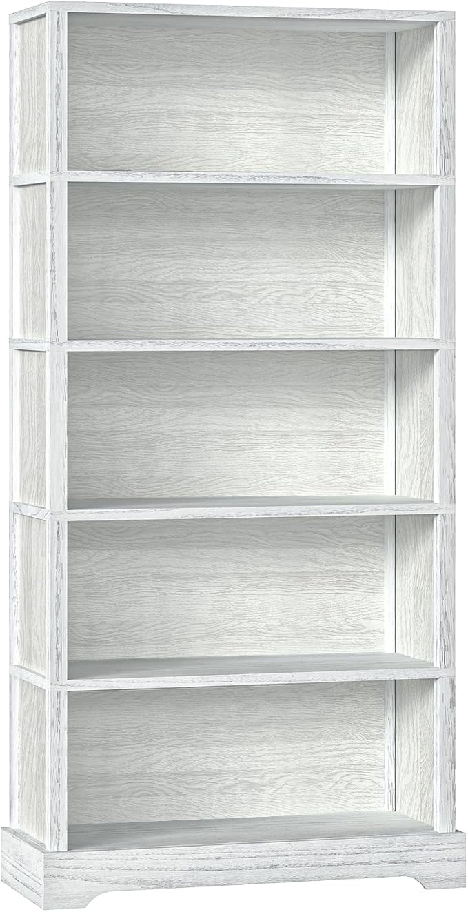 TVU 5-Shelf Wood Bookcase, 65 Inch Tall Bookshelf with Storage, Floor Standing Display Book Shelf，for Living Room Bedroom Study Office，Antique White